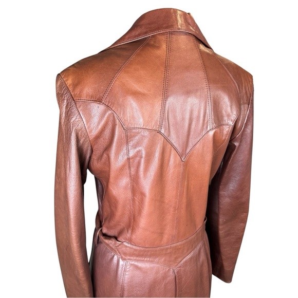 Vintage 1970s Crae Carlyle Cognac Leather Editorial Longline Maxi Coat Size 38 - Picture 7 of 15